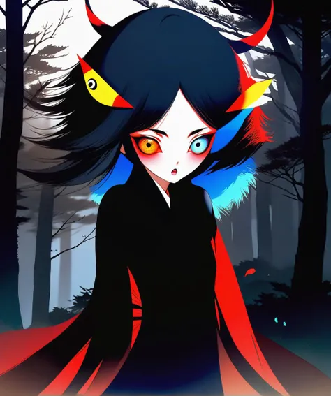 Korean creature known as (Gumiho), constricted pupils, (annoyed:1.3), 2d art, 2d render, splash art, digital art, hard shading, 1girl, female focus, (monster girl:1.0), monster girl encyclopedia, incredibly absurdres, best quality, detailed, hunting,cleavage,latent_noise_entity,latent_space,what_exists_between