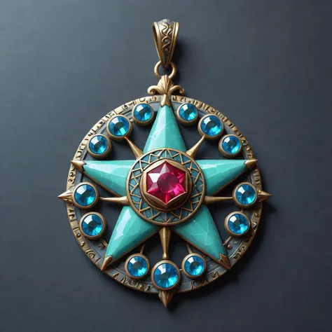 Antique silver Order of the Star and Crown. Its heraldic form base with a star of blue and white enamel and a ((bronze circle with a monogram:1.7)) in the center, made of the finest gold enamel, turns into a flash of a hexagonal star, encrusted with ((faceted rubies:1.7)) along the radius. The order is crowned with a silver crown, inlaid with emeralds shining with a green tint. Delicate translucent blue and white enamel, like shimmering auroras <lora:artfullyENGRAVED_SDXL_V1:0.4>, very detailed, transparent, oracle, in the style of hyperrealism, FORMATION, lies on black velvet in a museum, dark museum lighting