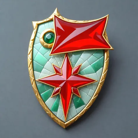 Magnificent Order of the Red Banner. Its heraldic form of shield with a star and a red banner above it, made of the finest red and white enamel, turns into a flash of a star, each ray of which is decorated with a symphony of precious stones. In his heart is a star made of crimson ruby. Set among rubies, green emeralds shine with a green hue. Delicate translucent red and white enamel, like shimmering auroras <lora:artfullyENGRAVED_SDXL_V1:0.4>, very detailed, transparent, oracle, in the style of hyperrealism, FORMATION, lies on black velvet in a museum, dark museum lighting