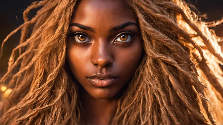 glamour photography photo of a 22yo Liberian girl eyes, detailed face, long hair, close-up on eyes, detailed eye, at night