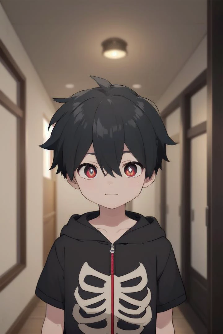 <lora:kabanesd-000012:0.6>
1boy named kabane_kusaka,
black hair,
standing alone in a city,
his pupils are white his corona is red,
he has a smirk on his face,
(black onesie:1.2) with (skeleton pattern:1.2),
draw it in the style of Kemono Jihen,
hood down
black short pants,
The soft lighting and detailed surroundings create an immersive environment where imagination runs wild hyper-detailed,
hyper-detailed face, high quality visuals, dim Lighting, sharply focused, octane render, 8k UHD,
GS-Boyish, AS-YoungV2