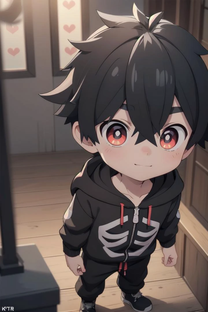 <lora:kabanesd-000012:0.6>
1boy named kabane_kusaka,
black hair,
standing alone in a city,
his pupils are white his corona is red,
he has a smirk on his face,
(black onesie:1.2) with (skeleton pattern:1.2),
draw it in the style of Kemono Jihen,
hood down
black short pants,
The soft lighting and detailed surroundings create an immersive environment where imagination runs wild hyper-detailed,
hyper-detailed face, high quality visuals, dim Lighting, sharply focused, octane render, 8k UHD,
GS-Boyish, AS-YoungV2