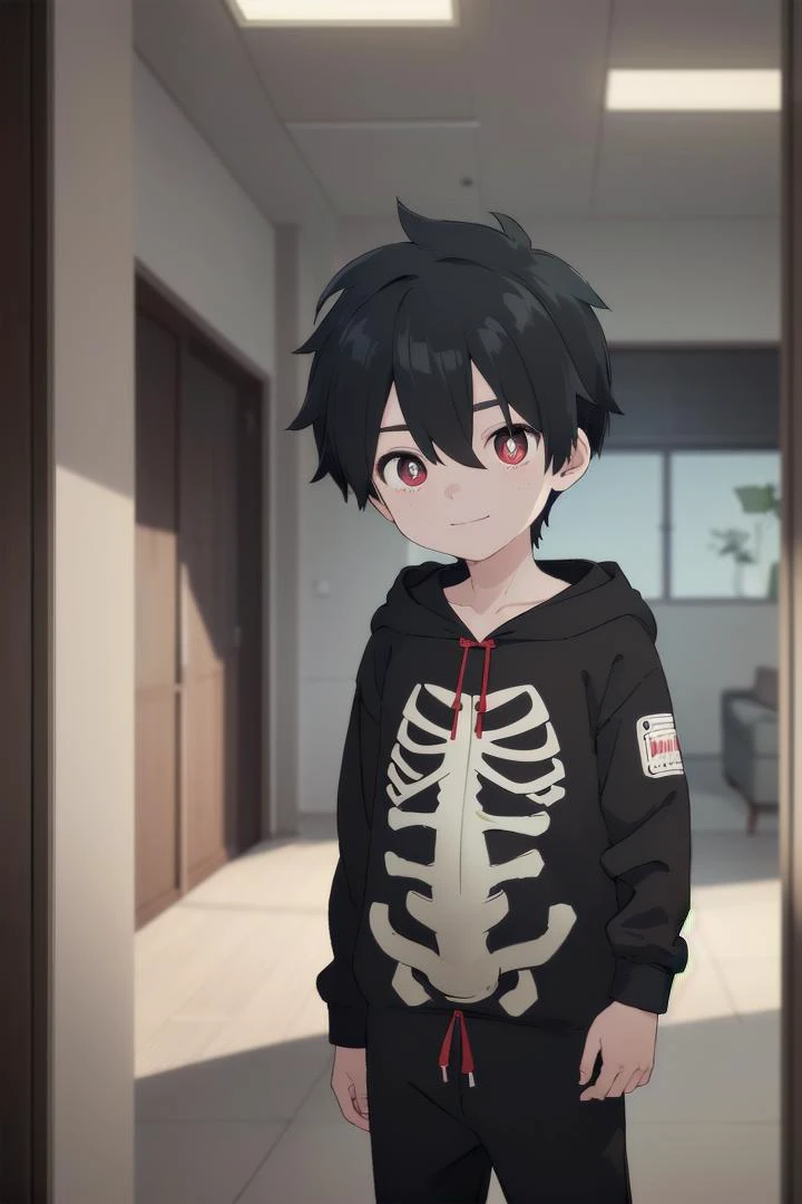 <lora:kabanesd-000012:0.6>
1boy named kabane_kusaka,
black hair,
standing alone in a city,
his pupils are white his corona is red,
he has a smirk on his face,
(black onesie:1.2) with (skeleton pattern:1.2),
draw it in the style of Kemono Jihen,
hood down
black short pants,
The soft lighting and detailed surroundings create an immersive environment where imagination runs wild hyper-detailed,
hyper-detailed face, high quality visuals, dim Lighting, sharply focused, octane render, 8k UHD,
GS-Boyish, AS-YoungV2