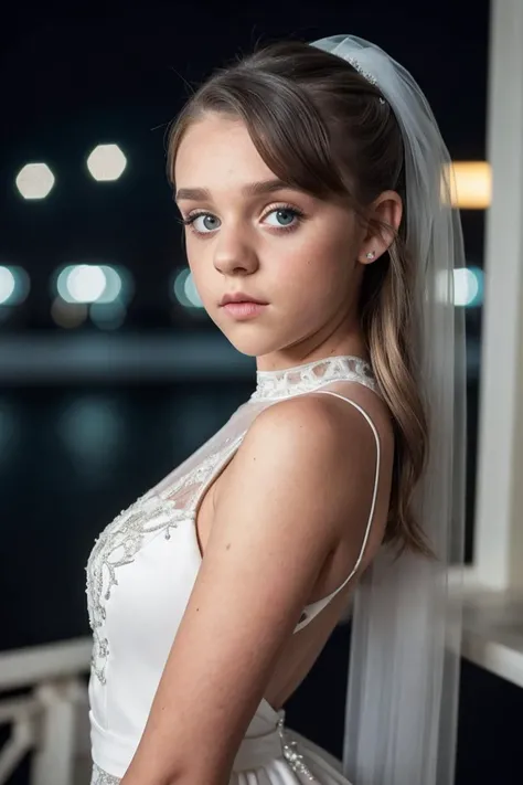 photo of G4bb13C4rt3r_HM-140, a woman, perfect hair, (modern photo), wearing high-neck wedding dress, 28mm short telephoto (analog, cinematic, film grain:1.3), Gas Giant Sky Platform, Floating platform in a gas giant with atmospheric views., detailed eyes, professional pose, (epiCPhoto), (looking at viewer:1.1), (cinematic shot:1.3), (short style lighting), OverallDetail, SkinHairDetail