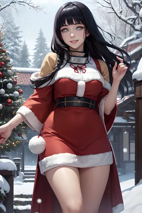 hinata hyuuga, sfw, christmas mood, smile, <lora:hyuuga_hinata-10:0.8> hyuuga_hinata, konoha, garlands, happy