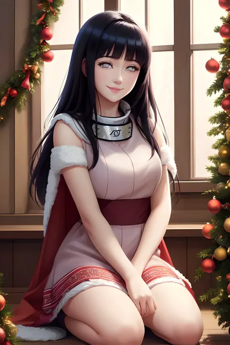 hinata hyuuga, sfw, christmas mood, smile,  <lora:hyuuga_hinata-10:0.8> hyuuga_hinata, konoha, garlands, happy