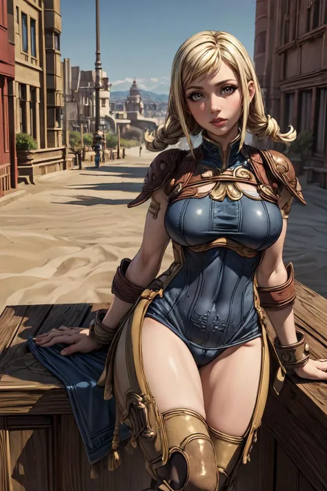 (masterpiece, extremely detailed, best quality, absurdres:1.4) nice hands, perfect hands, 1girl, solo, mature, milf, sexy, (tits:1.3) <lora:more_details:1> <lora:penelo-nvwls-v1-final:lbw=inall:step=5-35> penelo_ffxii, blue bodysuit, shoulder pads, bracers, knee boots, <lora:ffxii-nvwls-v01:lbw=outall> 12style, desert, city, city street, castle, sand