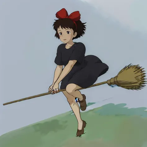 <lora:Kiki003:0.7>,<lora:broom001:0.8>,
Kiki,1girl,short hair,brown hair,black eyes,hair bow,
hair bow,
black dress,
brown footwear,
riding,broom,