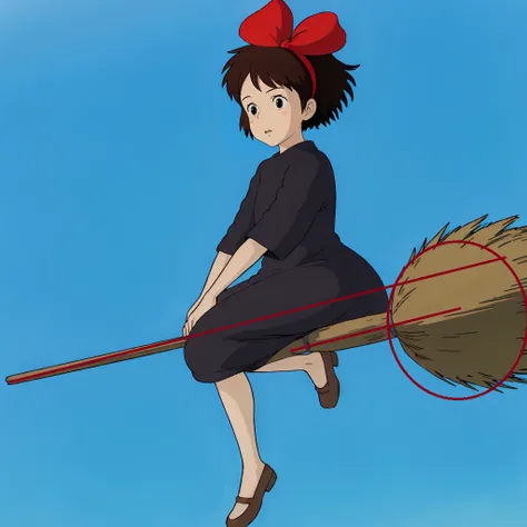 <lora:Kiki003:0.7>,<lora:broom001:0.4>,
Kiki,1girl,short hair,brown hair,black eyes,hair bow,
hair bow,
black dress,
brown footwear,
riding,broom,