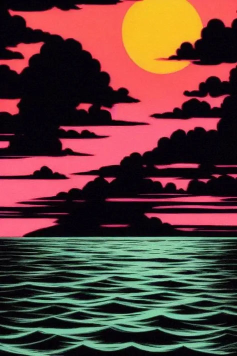 sunset over the sea, charlesburns style
