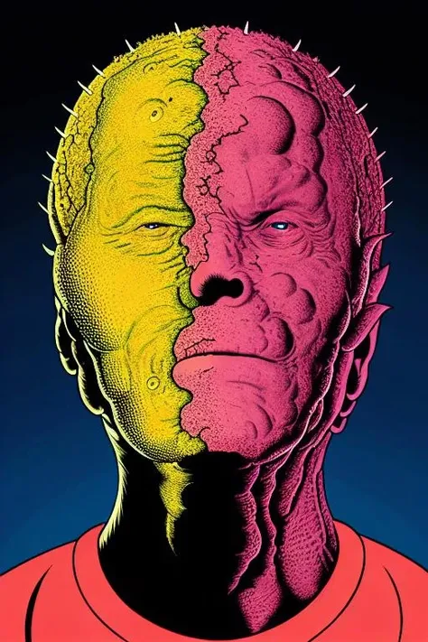 monster ful of pimple, portrait 4k, close shot, masterpiece,(((charlesburns))), front shot, ((centered)), flat, ((looking at the viewer)),