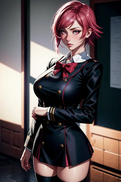 airisakura, airi sakura, blue eyes, glasses, long hair, pink hair, (low twintails:1.5),
BREAK glasses, red dress with a red cape,
BREAK looking at viewer, full body, (cowboy shot:1.5),crossed arms,angry, pov, 
BREAK indoors, classroom,
BREAK (masterpiece:1.2), best quality, high resolution, unity 8k wallpaper, (illustration:0.8), (beautiful detailed eyes:1.6), extremely detailed face, perfect lighting, extremely detailed CG, (perfect hands, perfect anatomy),