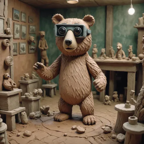 <lora:Jan Svankmajer Style:1> Jan Å vankmajer Style page <lora:Clay Animation:1> Clay Animation page, Bear in Virtual reality environment
