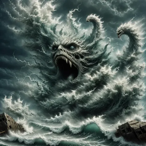 breathtaking pixar style render, caricature, <lora:Clay Animation:1> Clay Animation page <lora:Jan Svankmajer Style:1> Jan Å vankmajer Style page <lora:ral-dissolve-sdxl:0.8> ral-dissolve Beneath the churning waves, the Leviathan lurked with primordial fury, its serpentine form coiling around the ocean floor like a slumbering giant. With each seismic shift, it sent tsunamis crashing against the shore, reminding the world of its unfathomable power., in A moonlit graveyard, with tombstones casting eerie shadows, sharp contrast, Close-Up Shot, 50mm, f/2.8 <lora:Explosion Artstyle - Trigger is Explosion Artstyle:0.8> Explosion Artstyle , looking at viewer, flat colors, 4k, professional, award-winning, highly detailed, volumetric, dramatic lighting, masterpiece, award-winning, professional, highly detailed