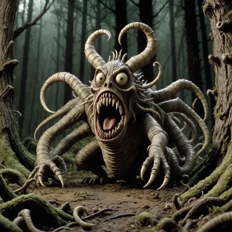 pixar style render, caricature, <lora:Clay Animation:1> Clay Animation page <lora:Jan Svankmajer Style:1> Jan Å vankmajer Style page In the dark depths of the forest, the Jabberwocky lurked with sinister intent, its twisted form moving with unnatural speed and agility. With each swipe of its razor-sharp claws, it tore through the underbrush, leaving behind a trail of devastation in its wake., sharp contrast, Extreme Close-Up, 50mm, f/2.8, looking at viewer, flat colors, 4k, professional, award-winning, highly detailed, volumetric, dramatic lighting