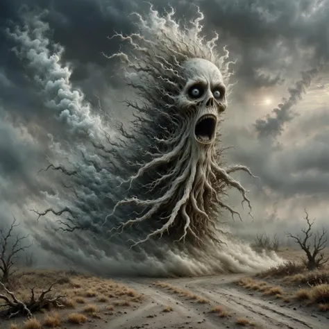 breathtaking pixar style render, caricature, <lora:Clay Animation:1> Clay Animation page <lora:Jan Svankmajer Style:1> Jan Å vankmajer Style page <lora:ral-dissolve-sdxl:0.8> ral-dissolve Amidst the misty moors, the Banshee wailed with mournful lament, its ghostly form drifting through the fog like a specter of death. With each haunting cry, it sent shivers down the spines of those who heard it, foretelling the demise of all who crossed its path., in A creepy, fog-filled swamp, with tangled branches and unseen creatures lurking, sharp contrast, Extreme Close-Up, 50mm, f/2.8 <lora:Explosion Artstyle - Trigger is Explosion Artstyle:0.8> Explosion Artstyle , looking at viewer, flat colors, 4k, professional, award-winning, highly detailed, volumetric, dramatic lighting, masterpiece, award-winning, professional, highly detailed