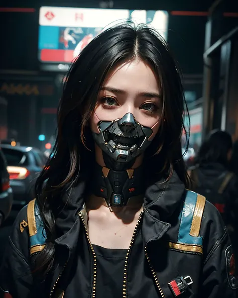 (photorealistic:1.4), (best quality:1.0), (ultra highres:1.0), 8k, RAW photo, (masterpiece:0.2), portrait,
<lora:zyd232_CyberneticJawless_v1_1:0.8> Cybernetic_Jawless, mask, mechanical parts, cybernetic, 1girl, asian, (long hair:1.2),
(cyberpunk street:1.2)