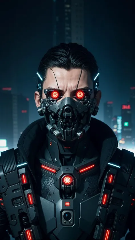 biomechanical cyberpunk real life photo, RAW,
(semi-cyborg:1.2) steps out of the smoke into a night street amidst drones, rough face, noise, extras, sharp focus, neon | contrast lighting, filmic, SenuaHell, <lora:zyd232_CyberneticJawless_v1_1:0.6>, Cybernetic_Jawless, mask, mechanical parts, cybernetic, . cybernetics, human-machine fusion, dystopian, organic meets artificial, dark, intricate, highly detailed