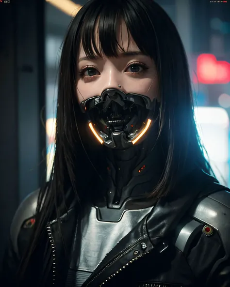(photorealistic:1.4), (best quality:1.0), (ultra highres:1.0), 8k, RAW photo, (masterpiece:0.2), upper body,
<lora:zyd232_CyberneticJawless_v1_1:0.9> Cybernetic_Jawless, mask, mechanical parts, cybernetic, 1girl, asian, black eyes, black hair, (long hair:1.2) with bangs,
(cyberpunk street:1.2), neon lights,