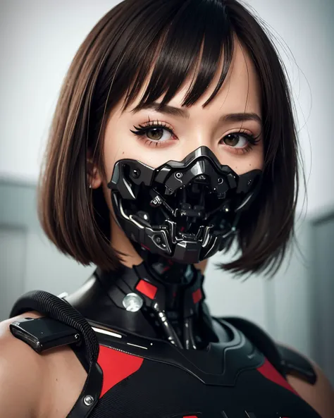 (photorealistic:1.4), (best quality:1.0), (ultra highres:1.0), 8k, RAW photo, (masterpiece:0.2), upper body,
<lora:zyd232_CyberneticJawless_v1_1:0.7> Cybernetic_Jawless, mask, mechanical parts, cybernetic, 1girl, asian, (black eyes, black hair:1.4), short hair with bangs,