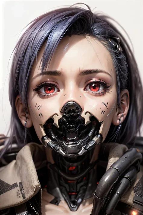 (4k ,ultra detailed,raw photo:1.2),(realistic:1),(photorealistic:1),
(solo:1),(looking at viewer:1.4),(face:1.2),
(attractive,absurdres:1),
(simple background:1.5),(white background:1.4),
(indoor,science fiction,cyberpunk ,concrete,shiny,reflection:1.2),
(long jacket,cargo pants:1.2),(bionic eyes:1.4),(red eyes,glowing eyes:1.4),
(gray hair:1),(ponytail:1),(colored inner hair:1.2),
(supermodel:1.4),
(muscular:1),(wide hips:1.2),
<lora:hipoly3DModelLora_v20:0.2>,
<lora:flat2:-0.5>,
<lora:zyd232_CyberneticJawless_v1_1:1> ,(Cybernetic_Jawless:1.3),
<lora:koreandolllikenessV20_v20:0.4>