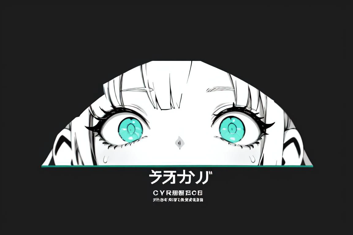 (best quality, ultra detailed), monochrome, comic, title, 1girl, close up, cropped eyes, <lora:black_moment_pic:1.0>, black background, symmetry, (geometric background:0.8), green theme,