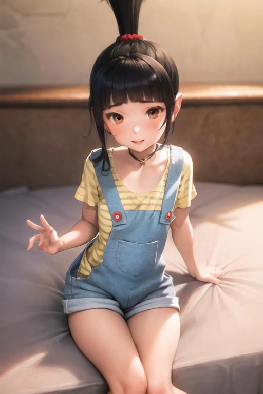 1girl, agnes, black hair, brown eyes, high ponytail, overalls, shirt  <lora:agnes:1>