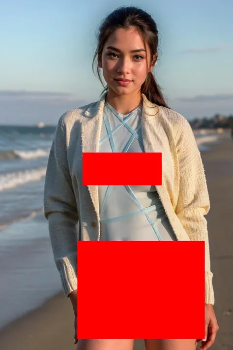 <lora:b3ltsbodyng:0.63>, wearing a b3ltsbodyng bodysuit, medium shot, (masterpiece:1.2), (best quality:1.2), portrait photo of a woman, simple, homely, completely covered up, not revealing anything sexy, (wearing a sweater jacket:1.1), multiple layers of clothes, standing at the beach, sunny day, (detailed eyes:1.2), ultra detailed skin, detailed face, boring hair, light on face, realistic skin, close up, daytime, random poses, (ultra sharp image:1.2), realistic skin, realistic skin color, unsexy, nothing offensive that would trigger other members, don't want to start a fight or anything
