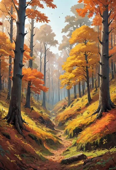 A dense forest in autumn