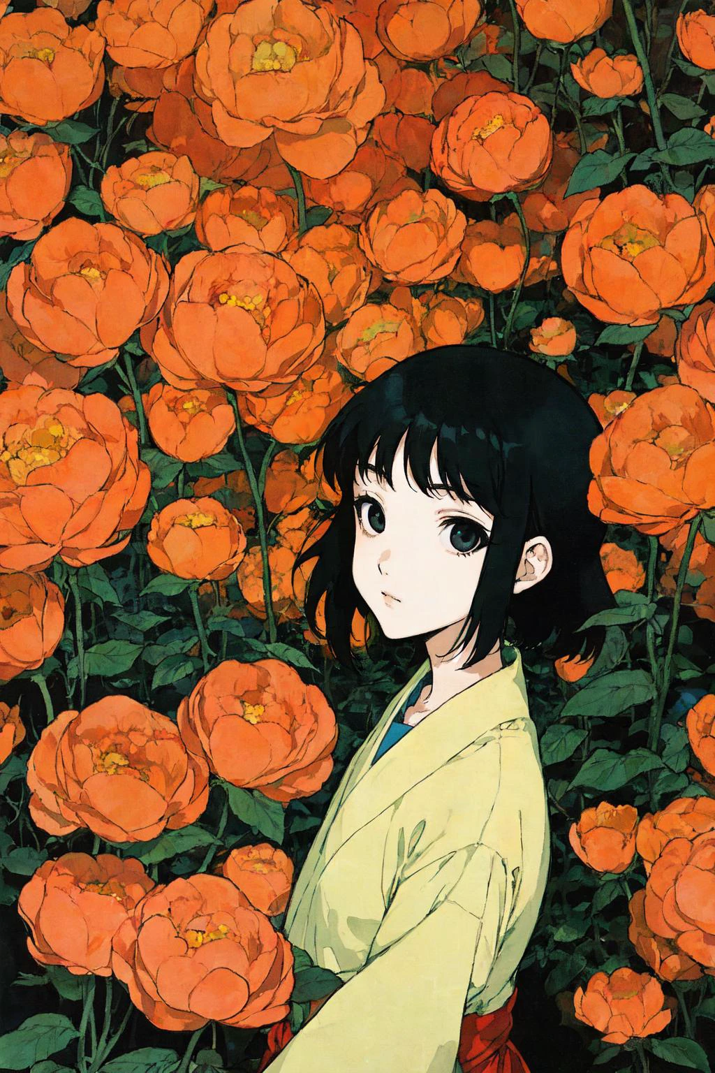 masterpiece, best quality, solo, 1girl, by Satoshi Kon, bloomcore,