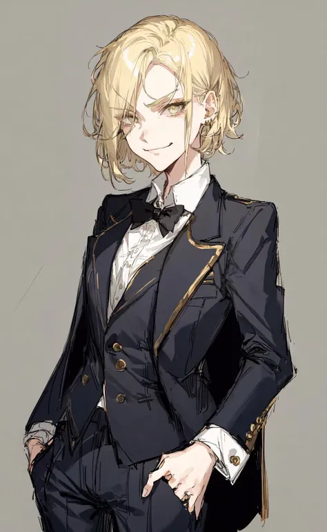 (sketch:1.1), masterpiece, best quality, 1girl, short platinum blonde hair, blazer, trousers, smug, smirk, closed mouth, portrait