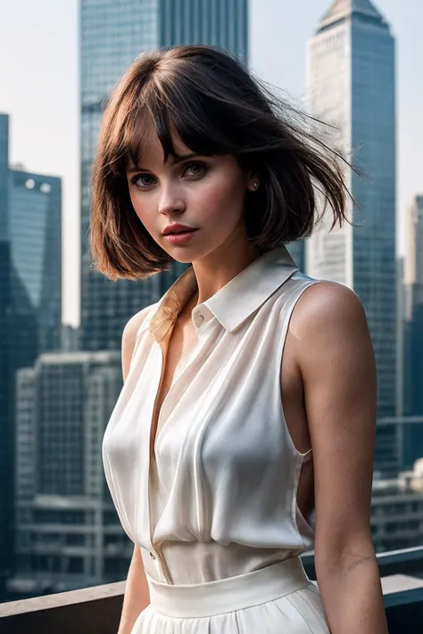 FelicityJ_SoloTI_v1,
(An elegant silk blouse, tailored linen shorts:1.1),
((In a bustling city square, with towering skyscrapers:1.2)),
(seductive), photorealistic, masterpiece, high quality, artistic, unique, award winning photograph, professional, 8k, RAW photo, best quality,flattering, (cinematic:1.3), 
<lora:add_detail:0.6>, PA7_Portrait-MCU,