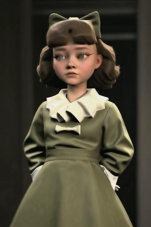 <lora:lora_sadie_v1_from_v1_160:.7> "sks woman, Sadie Sink", <lora:Olivia:.7> "black hair,short hair,brown eyes,yellow eyes, hair bow, green bow", hands tied behind back, attacked