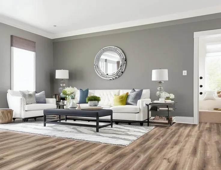 a living room with luxury vinyl plank flooring