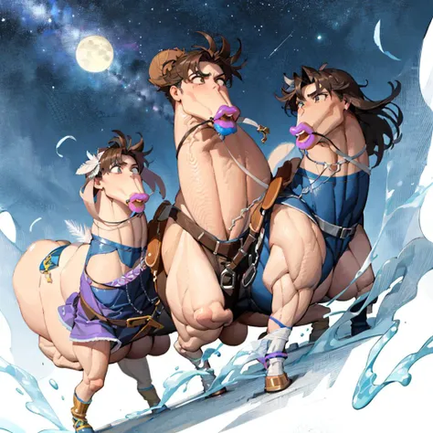 masterpiece, best quality, joseph joestar, muscular male, brown hair, <lora:jojo_joseph_joestar-10:0.8>, Beautiful Art Style, 1girl, young woman, feather boa, moving, night sky, have to pee, <lora:Stallionkeso-10:1.2>