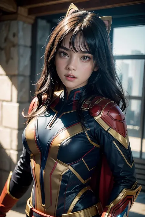 (masterpiece), best quality, perfect face, 1girl, Marvel's comics heroes suit, <lora:Cherprang-02:1>