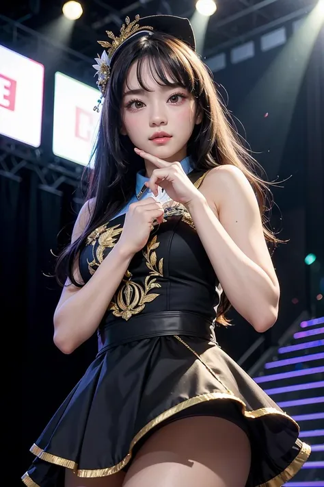 (masterpiece), best quality, perfect face, 1girl,  <lora:Cherprang-02:1>  on the stage, make eye contact, reaching hands,