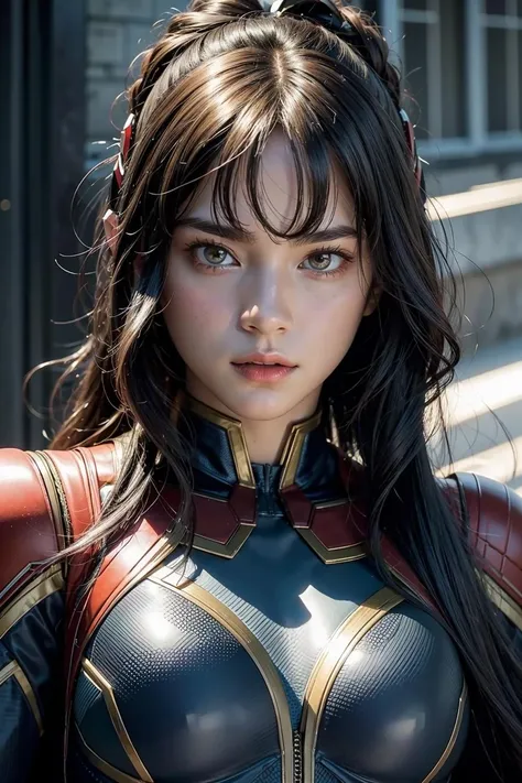 (masterpiece), best quality, perfect face, 1girl, Marvel's comics heroes suit, <lora:Cherprang-02:1>