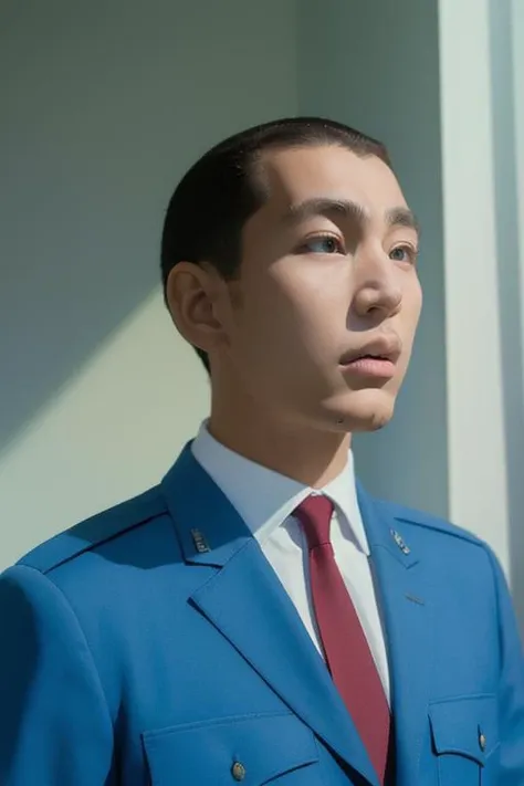 (best quality:1.1), (masterpiece:1.4), (absurdres:1.0),(hyperrealistic,natural lighting:1.4),1girl,22 yo,cute,attractive face,(slender,:1.2) <lora:k4nk1ch1 :1> k4nk1ch1 man, police uniform, collared shirt,