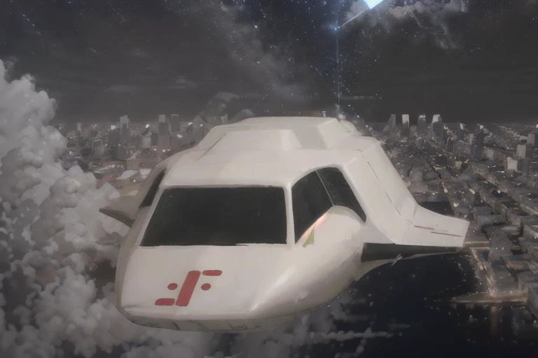 analog gloomy aerial photo of a white (aircraft, <lora:v5kyf1ght3r:1>), ((nighttime)), (flying over Los Angeles at night), (explosions in the background), (fire on the ground), shooting blue lasers, High Detail, Sharp focus, (photorealism), realistic, best quality, 8k, award winning, dramatic lighting, epic, cinematic, masterpiece, rim light,
