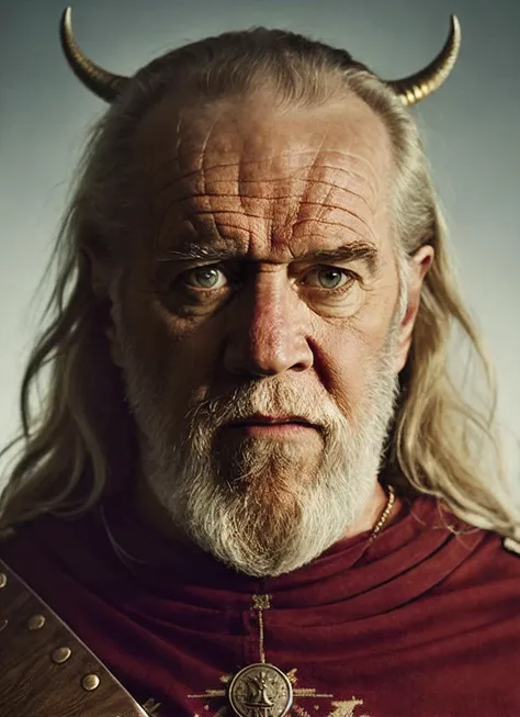 An intricate full color portrait of sks person:1 as (viking warrior), (barbarian),  epic character composition, by ilya kuvshinov, alessio albi, nina masic, sharp focus, natural lighting, subsurface scattering, f2, 35mm, film grain, <lora:locon_georgecarlin_v1_from_v1_64_32:1.25>