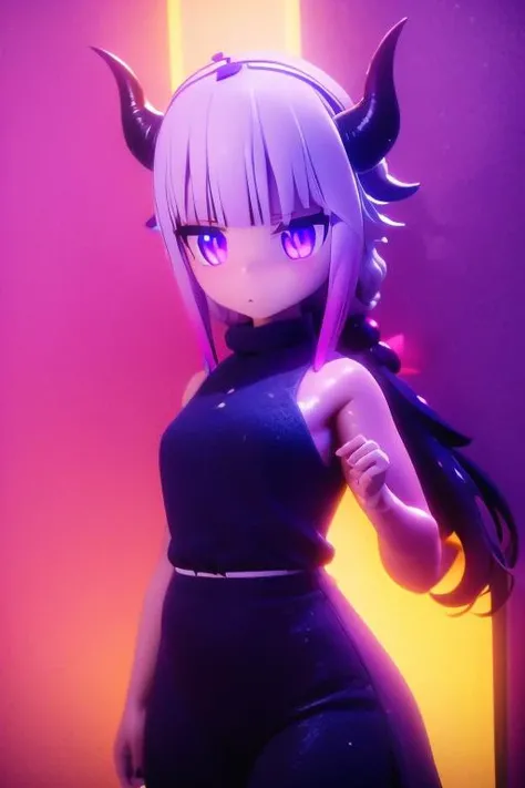 <lora:AManOfCulture_3DRender_v2:0.6>, (3d:0.4), (shiny, shiny skin:1.2), <lora:mmd:0.5> , mmd, <lora:vicineko3:0.3>
<lora:BlackLightRGB:0.6> , blacklight, neon, darkroom, glowing, glowing eyes, <lora:blacklightstyle:0.6> , blacklightdskstyle, <lora:Dark_Style:0.4> , cinematic lighting, David Park, lights
<lora:Ultra details - add more details:0.7> , Ultra details++ , add more details
<lora:Kobayashi-san Chi no Maidragon_kanna:0.7> , 1girl, kanna, twintails, bangs, hair ornament, hair beads, gradient hair, light purple hair, black hairband, horns, dragon horns, dragon girl, bow