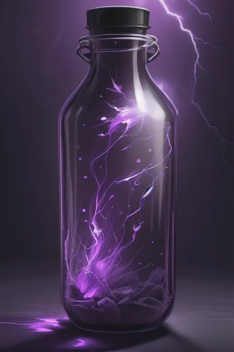 breathtaking full shot, hdr, dynamic lighting, (masterpiece, top quality, best quality, official art, beautiful and aesthetic:1.2),(8k, best quality, masterpiece:1.2), bottle full of liquid lightning, transparent, no humans, purple bottle, fantasy, transparent, glass, still life, glowing weapon, floating, glowing, simple background, <lora:CGgameiconV:0.8> CGgameiconV, <lora:lcm-lora-sdv1-5:0.7>, masterpiece, award-winning, professional, highly detailed