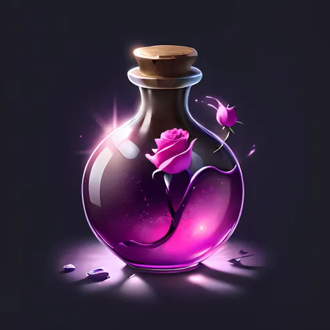 (masterpiece, top quality, best quality, official art, beautiful and aesthetic:1.2),(8k, best quality, masterpiece:1.2),CGgameiconV, no humans, heart, rose, flower, purple flower, purple rose, black background, still life, simple background, pink rose, pink flower, glass, liquid, pink, blttle,<lora:CGgameiconV:1>,