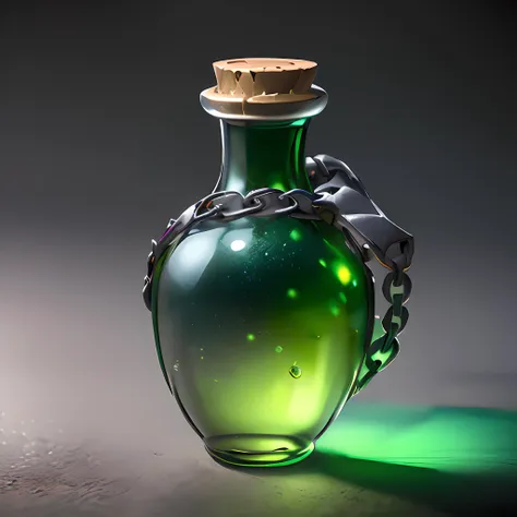 (masterpiece, top quality, best quality, official art, beautiful and aesthetic:1.2),(8k, best quality, masterpiece:1.2),CGgameiconV, no humans, still life, simple background, chain, gem, gradient, gradient background, shiny, green background, grey background, crystal, bottle, transparent, green, black spider, blttle,<lora:CGgameiconV:1>,