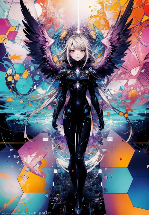 anime closing, (1girl), solo, a dreamscape aesthetic, flying, mosaic background, happy, hexagonal, polygonal, (wallpaper style), trailer, cinematic, screencap, still shot, true perception, comfortable, <lora:add_detail:0.8>, <lora:acid_fluid_lora:0.3>