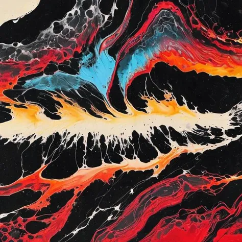 The silhouette of a mountain range at dawn, indie album cover, amazing (abstract fluid art:1.2), intricate, (contrast:1.2) <lora:acid_fluid_lora:0.7>