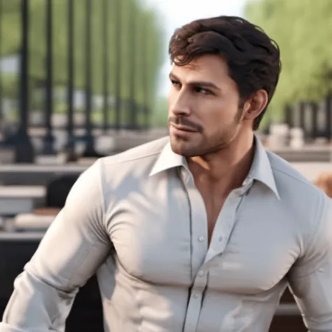 cinematic photo a fit man,<lora:Jack_CooperV1.7-000018>,handsome,european,white shirt,muscular,whiskers, . 35mm photograph, film, bokeh, professional, 4k, highly detailed