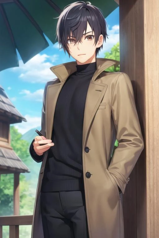 masterpiece, best quality, photorealistic, 1boy, solo, male focus, looking at viewer, , , <lora:rio_seirei_gensouki:0.70>, rio_seirei_gensouki, black hair, brown eyes, coat,