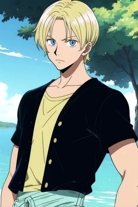 masterpiece, best quality, , 1boy, male focus, Sapphire eyes, ash blonde hair,, solo, looking at viewer, upper body, , ligne claire, realistic, Subterranean Lake, Blu-ray, <lora:one_piece_style:0.8>, one_piece_style